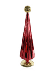 Red and gold metallic Christmas tree figurine with gold ball topper and base