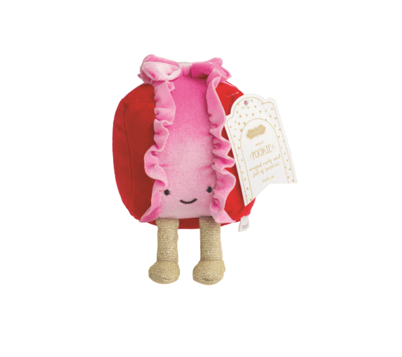 Mudpie red and pink ruffled hot dog plush toy with golden legs