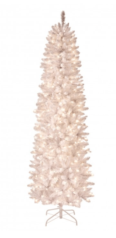 9-foot white pre-lit slim pencil artificial spruce Christmas tree with warm white LED lights
