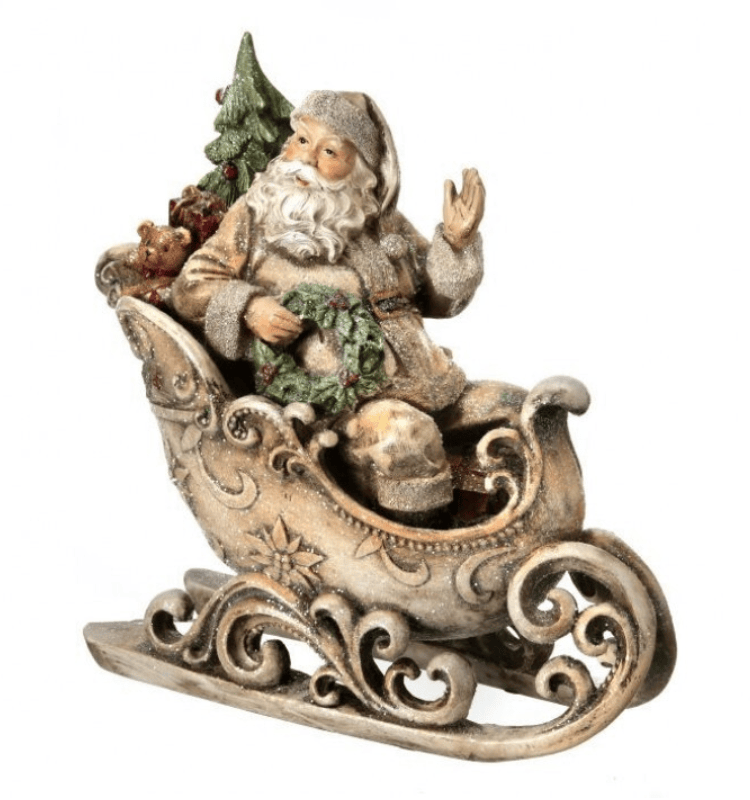 12" Resin Santa in Sleigh