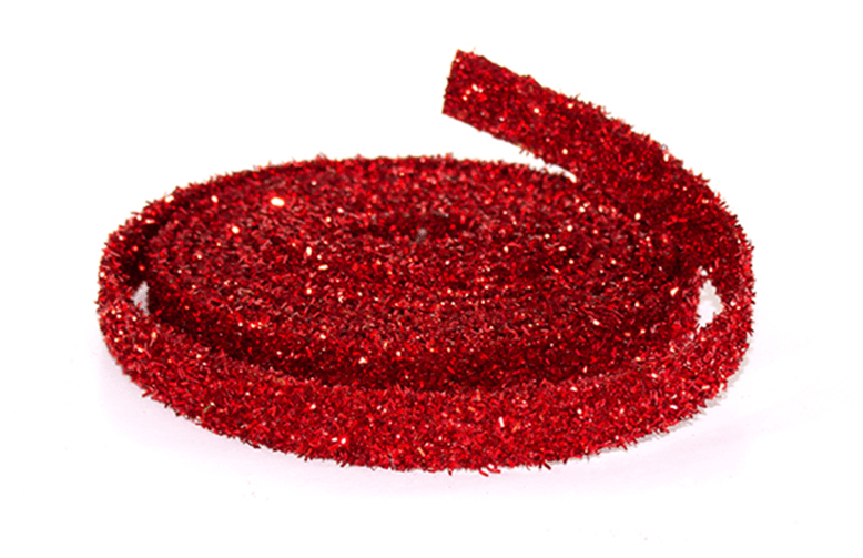 Coiled red glitter rope trim 1 inch wide 15 feet long sparkling finish