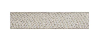 White wired ribbon with gold diamond net pattern, 2.5 inches wide