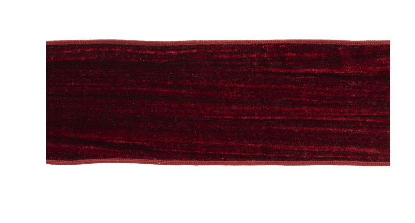 Deep red velvet wired ribbon with shimmer effect, 4 inches wide