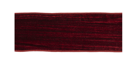 Deep red velvet wired ribbon with shimmer effect, 4 inches wide
