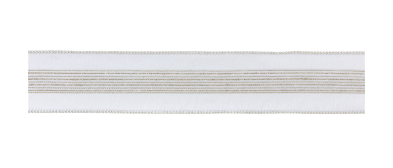 Ivory wired ribbon with gold metallic thread stripes, 2.5 inches wide