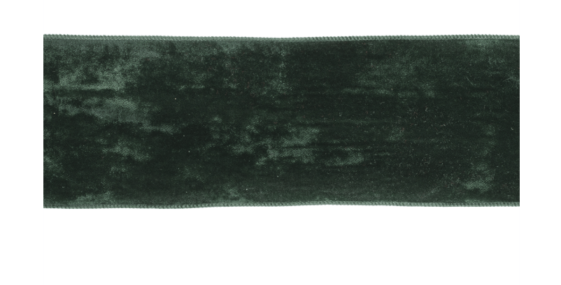 Deep green crushed velvet wired ribbon with serged edges, 4 inches wide