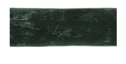 Deep green crushed velvet wired ribbon with serged edges, 4 inches wide