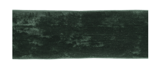 Deep green crushed velvet wired ribbon with serged edges, 4 inches wide
