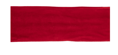 Wide red velvet wired ribbon, 4 inches, rich crimson fabric with serged edges