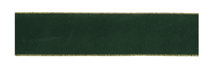 Emerald green velvet wired ribbon with gold trim edges, 2.5 inches wide