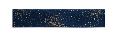Navy blue wired ribbon with gold rhinestone chip dots, 2.5 inches wide