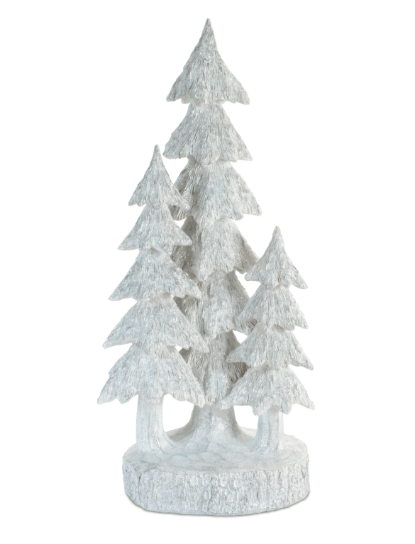White glittered resin triple Christmas tree cluster figurine, 17 inches tall