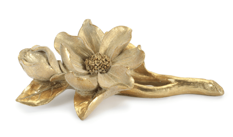 Gold resin magnolia flower with bud and branch decorative accent piece