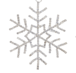 Crystal rhinestone snowflake ornament in silver, 3.5 inches, intricate six-pointed design