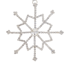 Silver crystal rhinestone snowflake Christmas ornament with faceted jewel detail, 3.5 inch