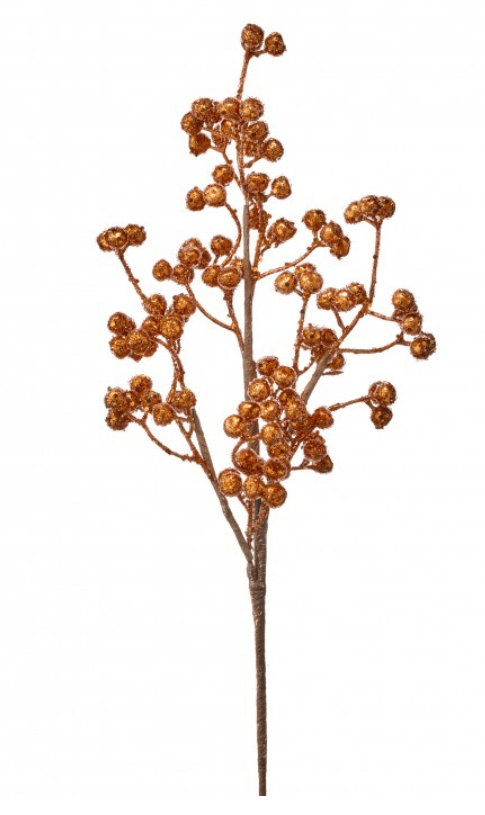 Copper glitter micro bead iced berry spray stem with branching clusters, 24 inches tall