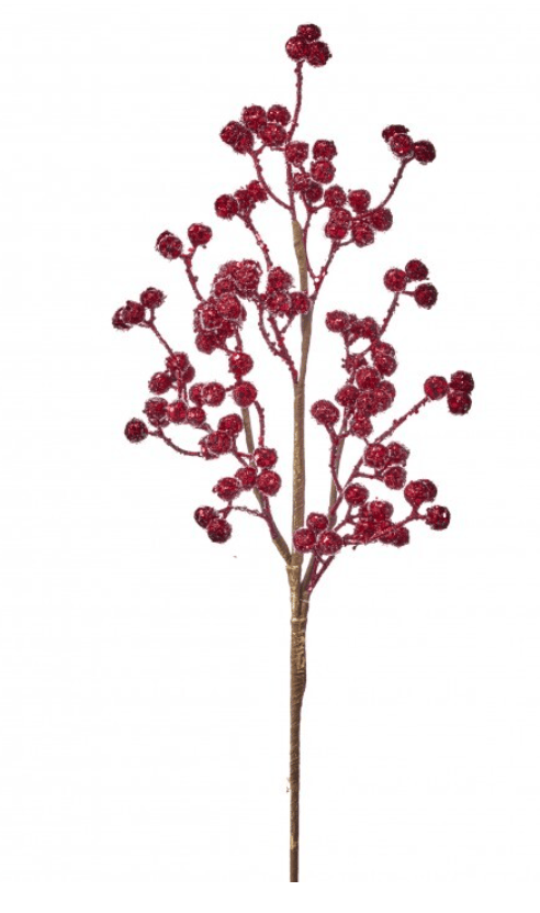 Burgundy iced berry spray with micro beads on branching stems, 24 inches