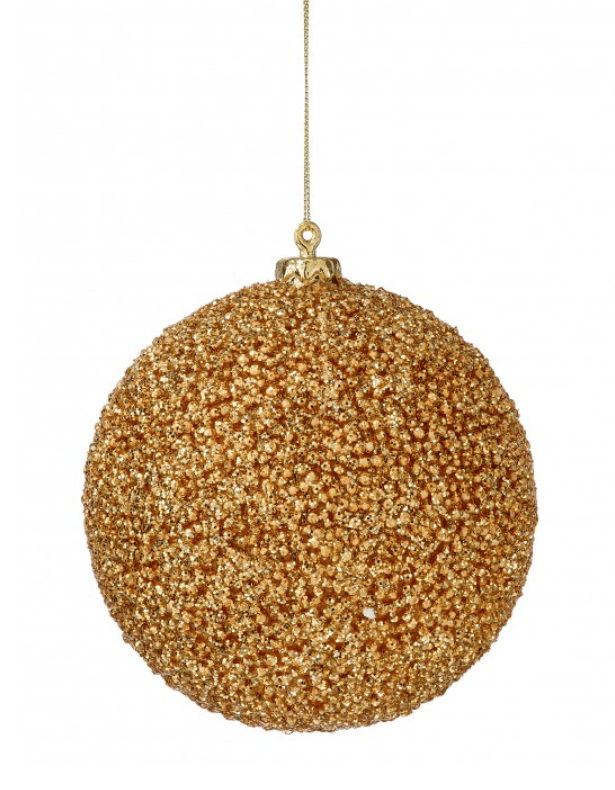 5 inch gold beaded glitter ball Christmas ornament with textured sparkle surface