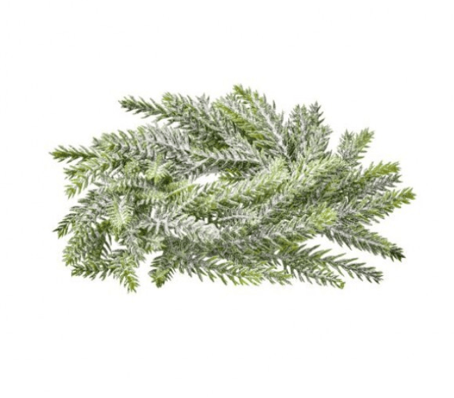 Frosted mini Frasier fir candle ring with snow-dusted green branches, 8 inch diameter