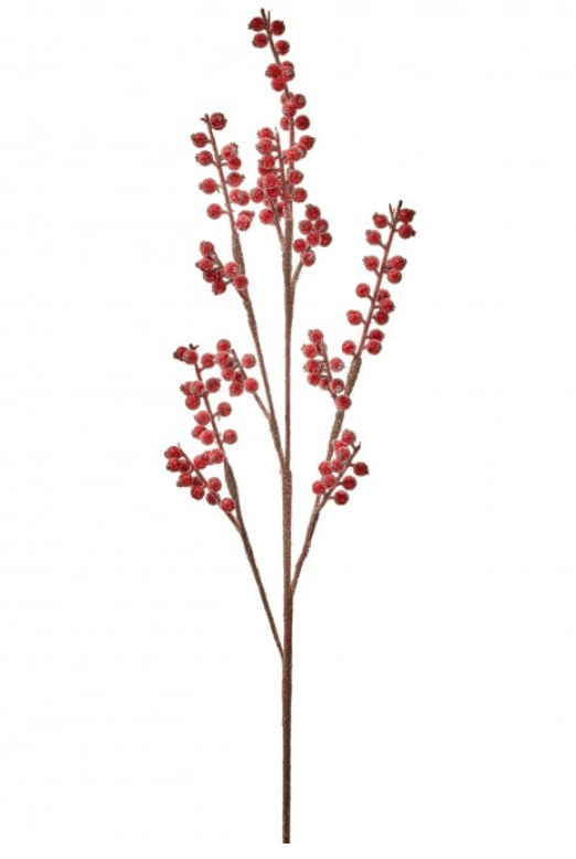 Artificial red glitter berry spray branch with beaded berries, 26.5 inches tall
