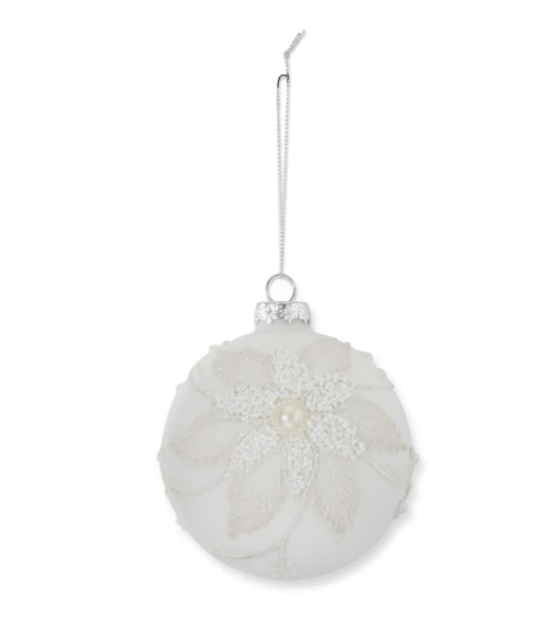 4.5 Inch Seed Bead Snowflake White Round Glass Ornaments