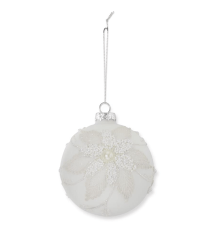 4.5 Inch Seed Bead Snowflake White Round Glass Ornaments