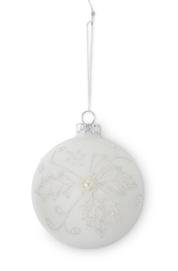 4.5 Inch Seed Bead Snowflake White Round Glass Ornaments