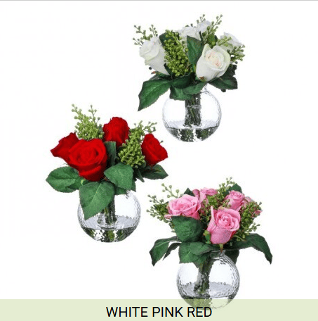 9" Rose and Berry Glass Arrangement (3 Types)