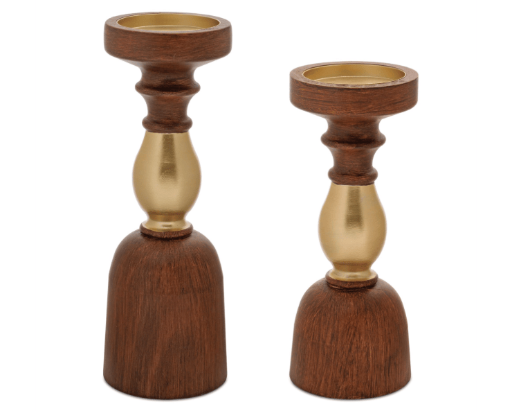 Wood Candle Holder with Gold Accent - 2 Sizes