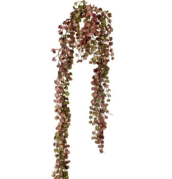 PINK AND GREEN FAUX HANGING BUTTON LEAF BUSH 30"