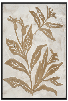 Brown and White Minimalist Leaf Painting with Black Frame