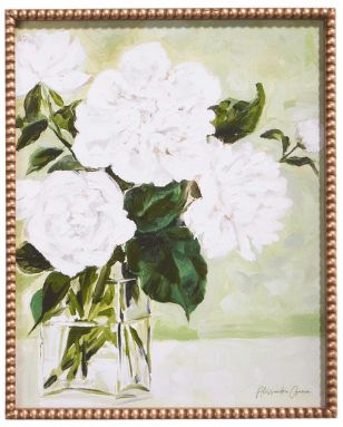 22" White Flowers in Vase Framed Print