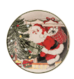 Round ceramic tidbit plate with vintage Santa decorating Christmas tree design