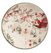 Round white ceramic tidbit plate with watercolor Santa and reindeer holiday scene