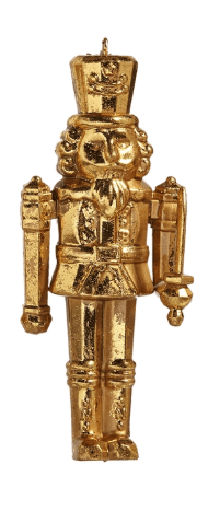 Gold metallic nutcracker soldier Christmas tree ornament with ornate detailing