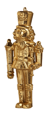 Gold metallic nutcracker Christmas ornament with lanterns, festive soldier figurine