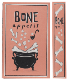 Pink Halloween book storage boxes with 'Bone Appetit' cauldron print, set of two
