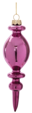 Shiny pink glass finial drop Christmas ornament with gold hanging loop, 6 inches