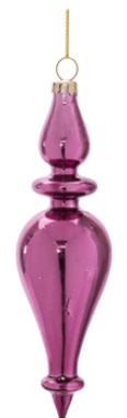 Shiny pink glass finial drop Christmas ornament with gold hanging string, 6 inches
