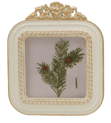 Cream and gold baroque resin photo frame with botanical pine branch print