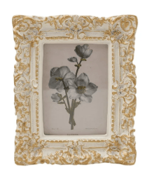 White and gold ornate baroque resin photo frame with floral engraving