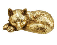 Gold resin sleeping fox figurine with shiny metallic finish
