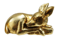 Gold resin sleeping fawn figurine with glossy metallic finish
