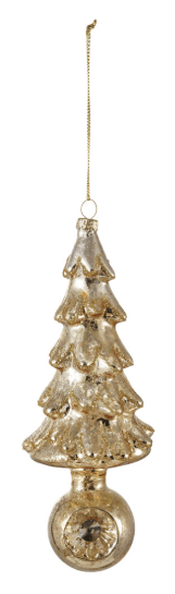Gold mercury glass Christmas tree ornament with round witch's eye base