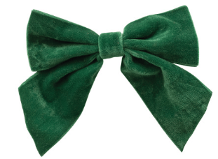 Large emerald green velvet clip-on bow with layered loops and soft texture
