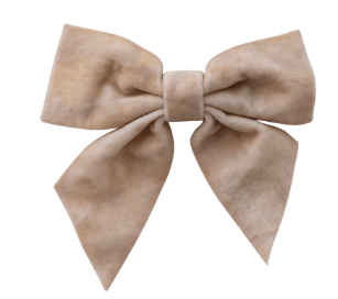 Beige velvet clip-on hair bow with long tails and layered loops