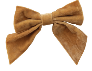 Caramel velvet clip-on hair bow with large floppy loops and trailing tails