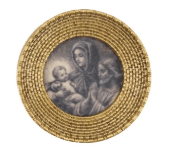 Round gold finish resin magnet with vintage Holy Family religious art print