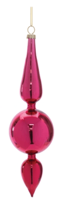 Shiny magenta glass finial drop ornament with gold hanging loop, 8 inches