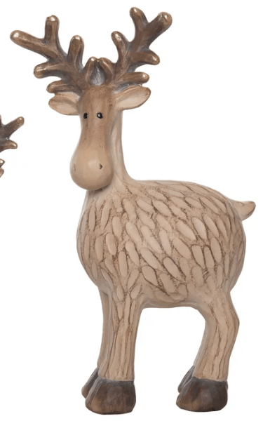 Beige ceramic moose figurine with textured fur pattern and bronze antlers